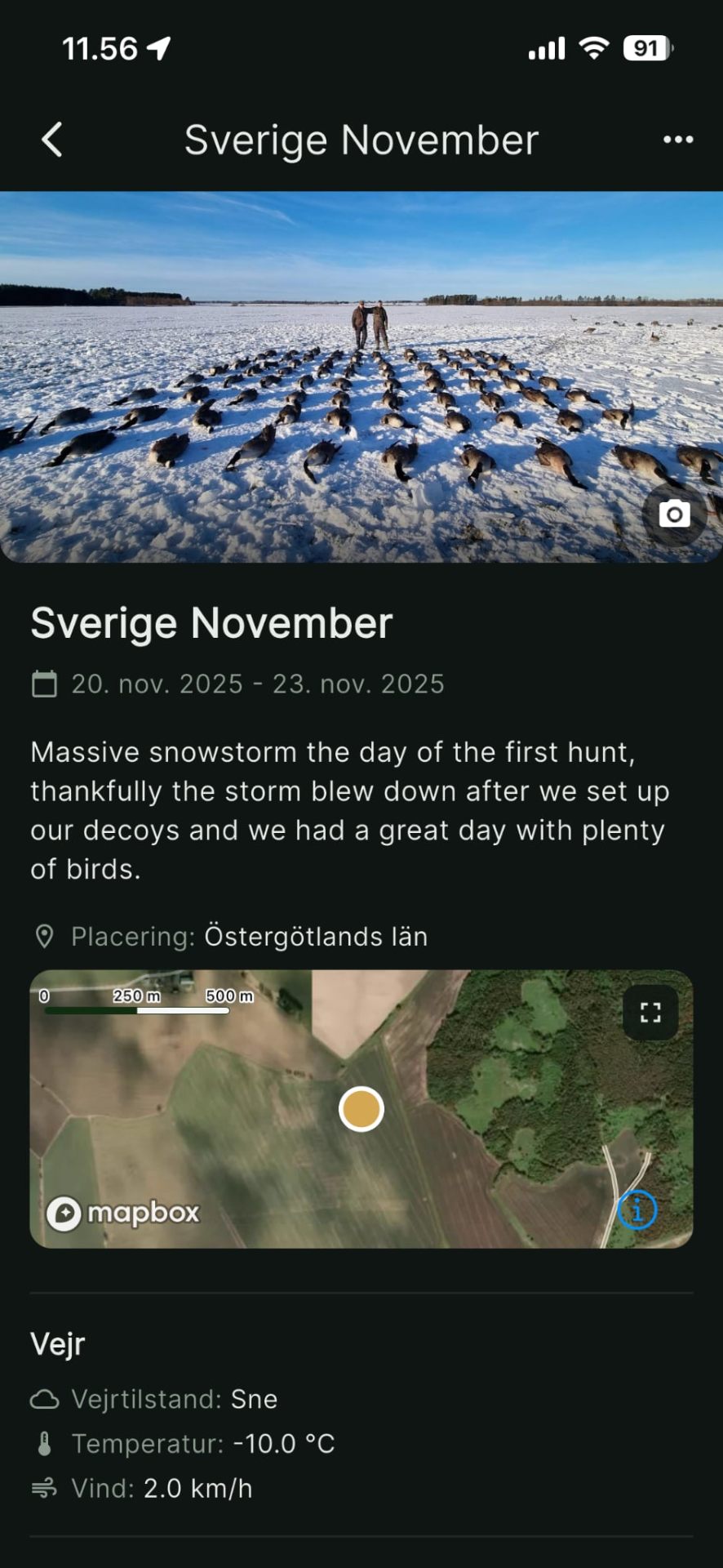 Detailed hunt view with photos and notes
