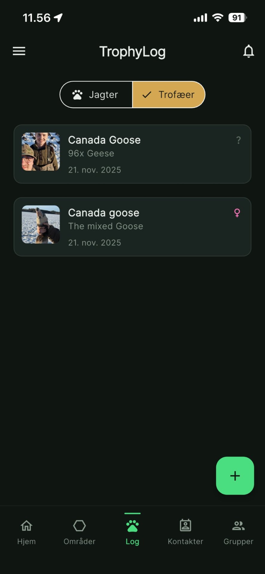 Trophy catalog with species and dates